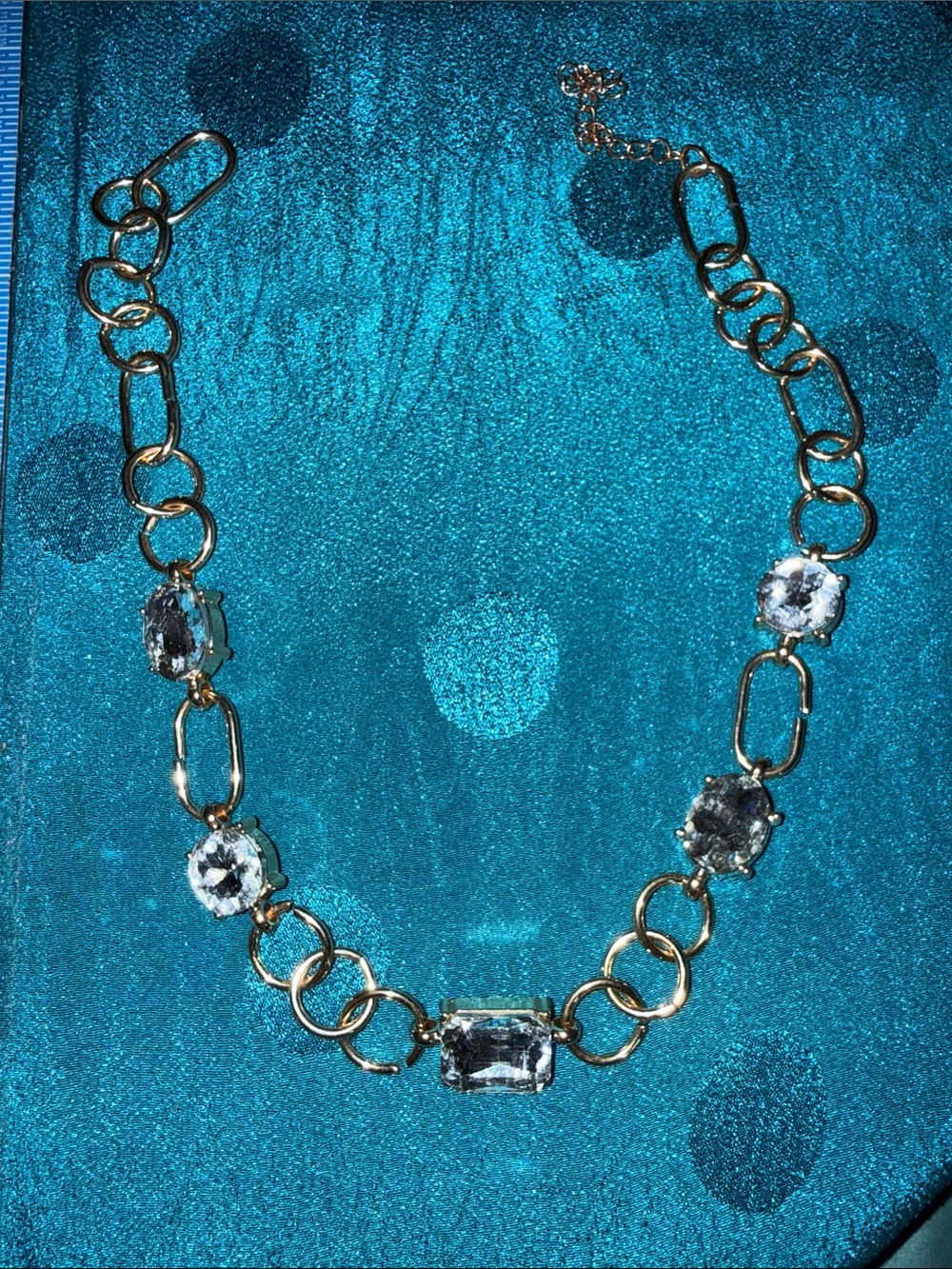 Gold-Tone Chain Necklace with Clear Crystal Accents